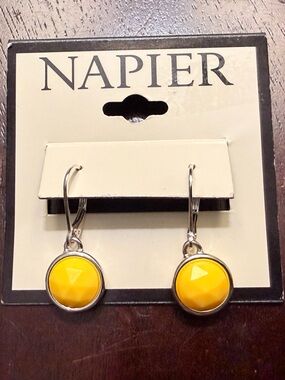 Napier Bright Yellow Faceted Drop Earrings in Silver-Tone